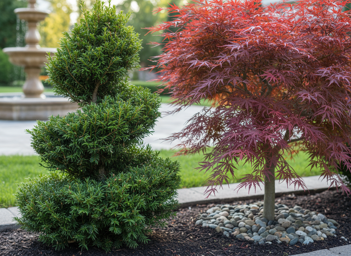 Perfectly pruned evergreen shrub